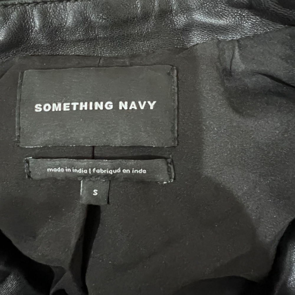 Something Navy Crop Leather Jacket - image 5